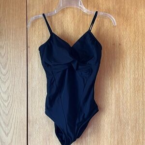 Carol Wior Vintage Size 10 SMALL Black One Piece SLIMMING Maillot Swimsuit